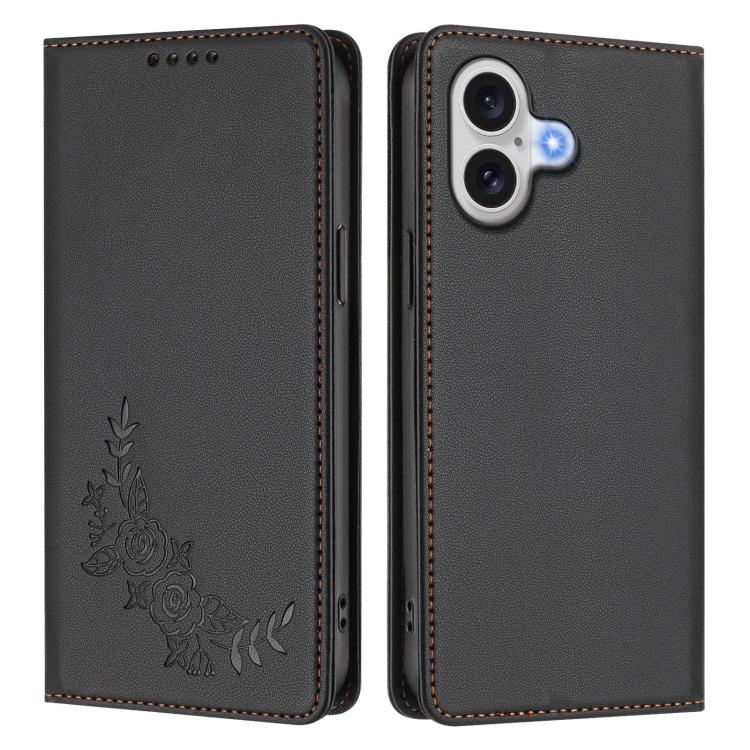 For iPhone 17 Peony Embossed Magnetic RFID Vegan Leather Phone Case