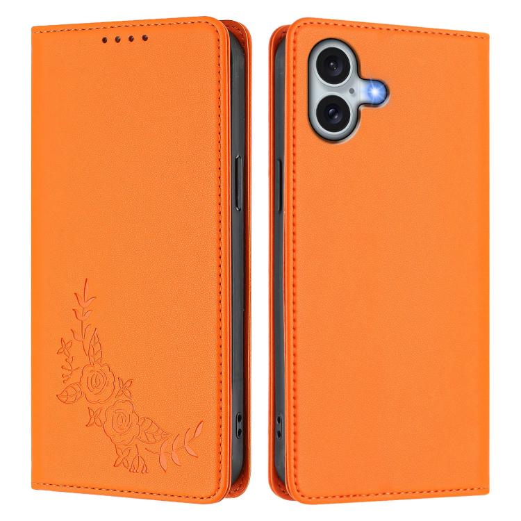 For iPhone 16 Plus Peony Embossed Magnetic RFID Vegan Leather Phone Case