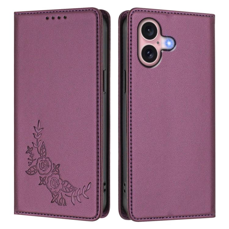 For iPhone 16 Peony Embossed Magnetic RFID Vegan Leather Phone Case