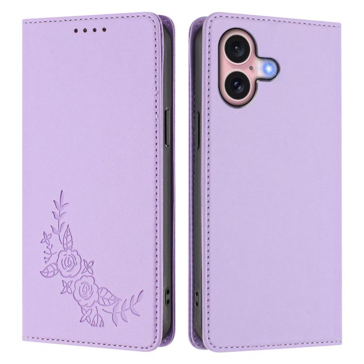 For iPhone 16 Peony Embossed Magnetic RFID Vegan Leather Phone Case
