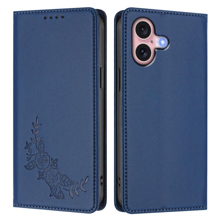 For iPhone 16 Peony Embossed Magnetic RFID Vegan Leather Phone Case