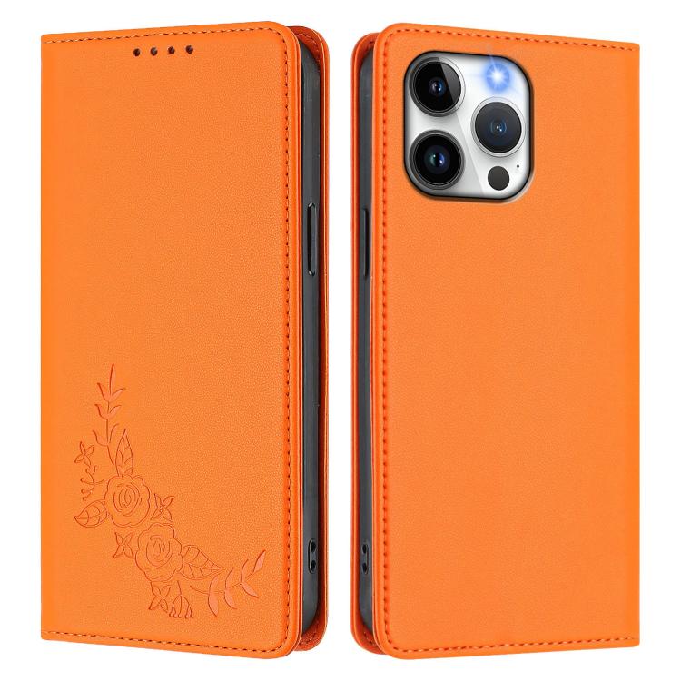For iPhone 15 Pro Max Peony Embossed Magnetic RFID Vegan Leather Phone Case