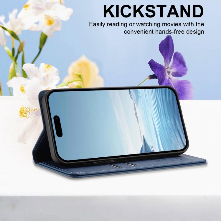 For iPhone 15 Pro Peony Embossed Magnetic RFID Vegan Leather Phone Case