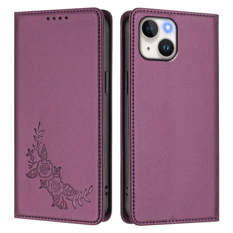 For iPhone 15 Peony Embossed Magnetic RFID Vegan Leather Phone Case
