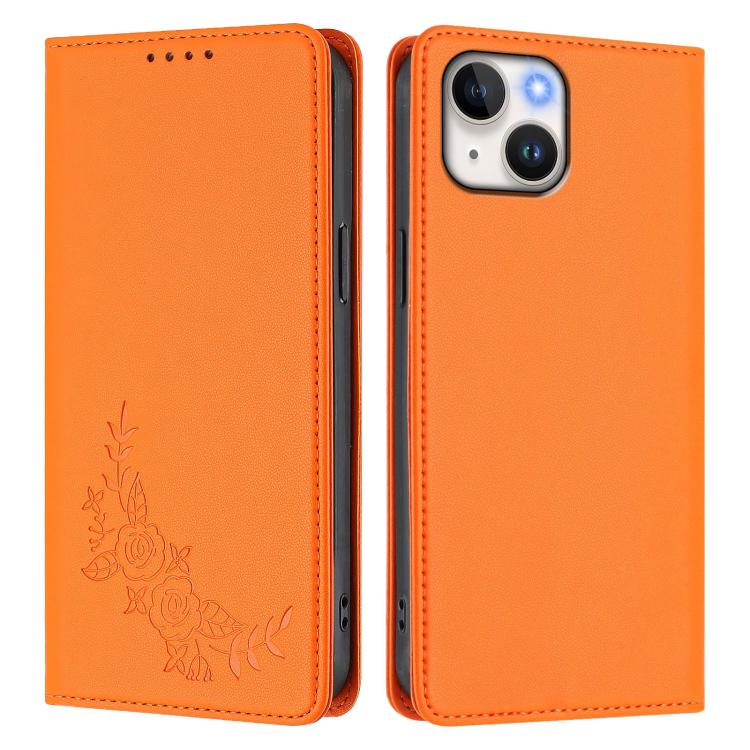 For iPhone 14 / 13 Peony Embossed Magnetic RFID Vegan Leather Phone Case