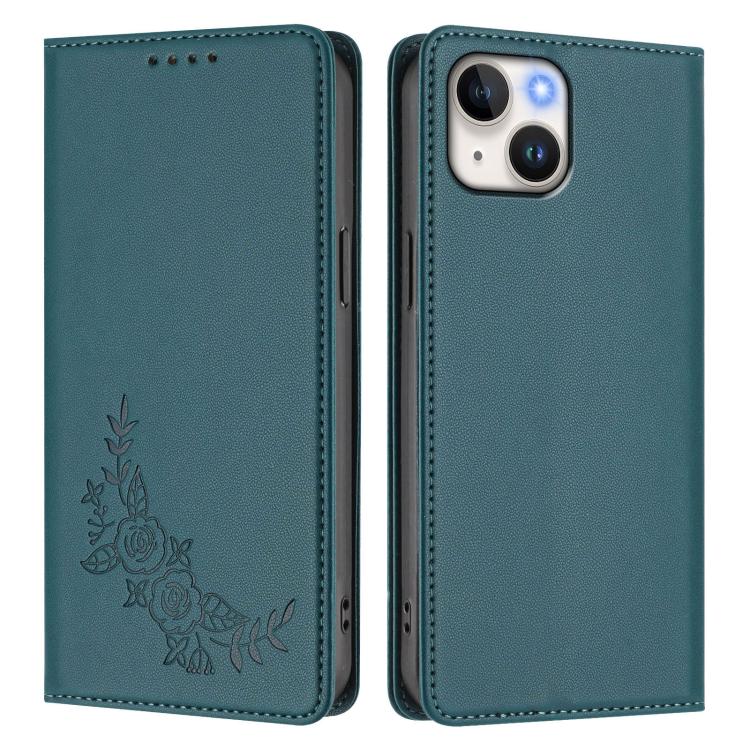 For iPhone 14 / 13 Peony Embossed Magnetic RFID Vegan Leather Phone Case