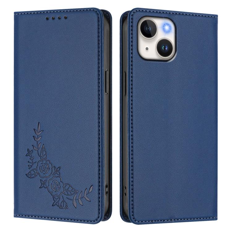 For iPhone 14 / 13 Peony Embossed Magnetic RFID Vegan Leather Phone Case