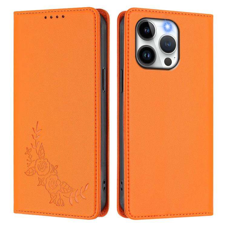 For iPhone 13 Pro Peony Embossed Magnetic RFID Vegan Leather Phone Case