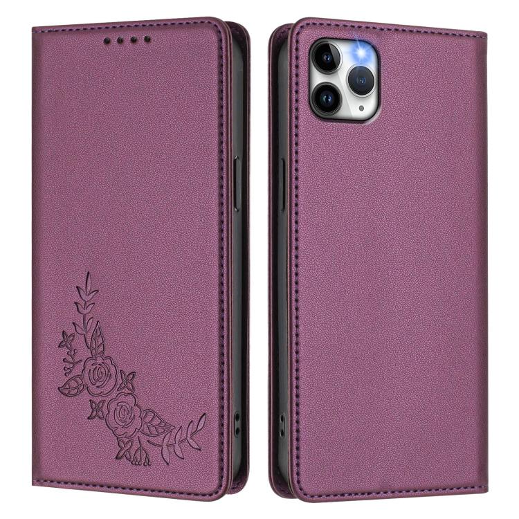 For iPhone 11 Pro Max Peony Embossed Magnetic RFID Vegan Leather Phone Case