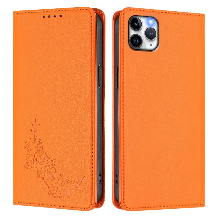 For iPhone 11 Pro Max Peony Embossed Magnetic RFID Vegan Leather Phone Case