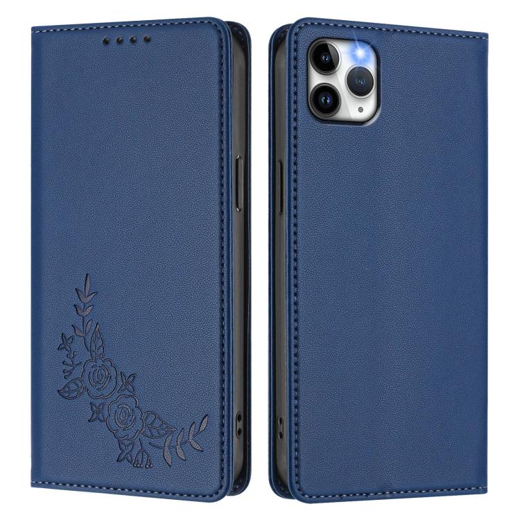 For iPhone 11 Pro Max Peony Embossed Magnetic RFID Vegan Leather Phone Case