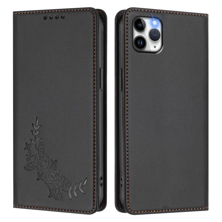 For iPhone 11 Pro Max Peony Embossed Magnetic RFID Vegan Leather Phone Case