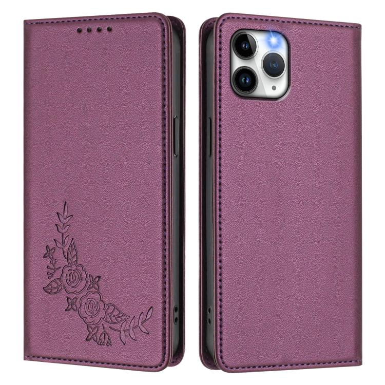 For iPhone 11 Pro Peony Embossed Magnetic RFID Vegan Leather Phone Case