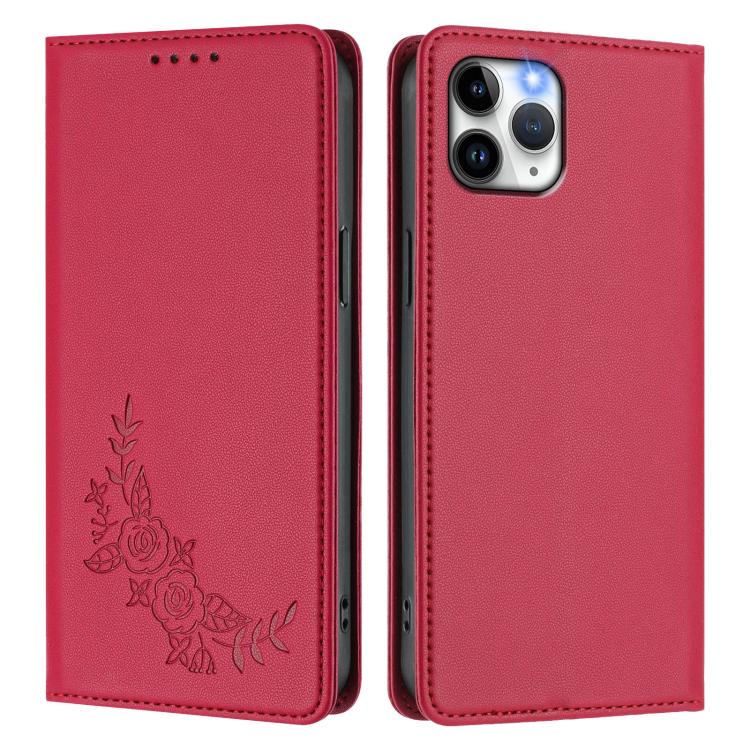 For iPhone 11 Pro Peony Embossed Magnetic RFID Vegan Leather Phone Case