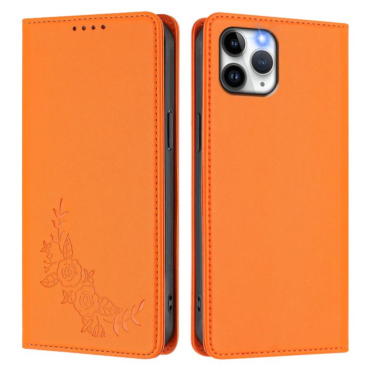 For iPhone 11 Pro Peony Embossed Magnetic RFID Vegan Leather Phone Case