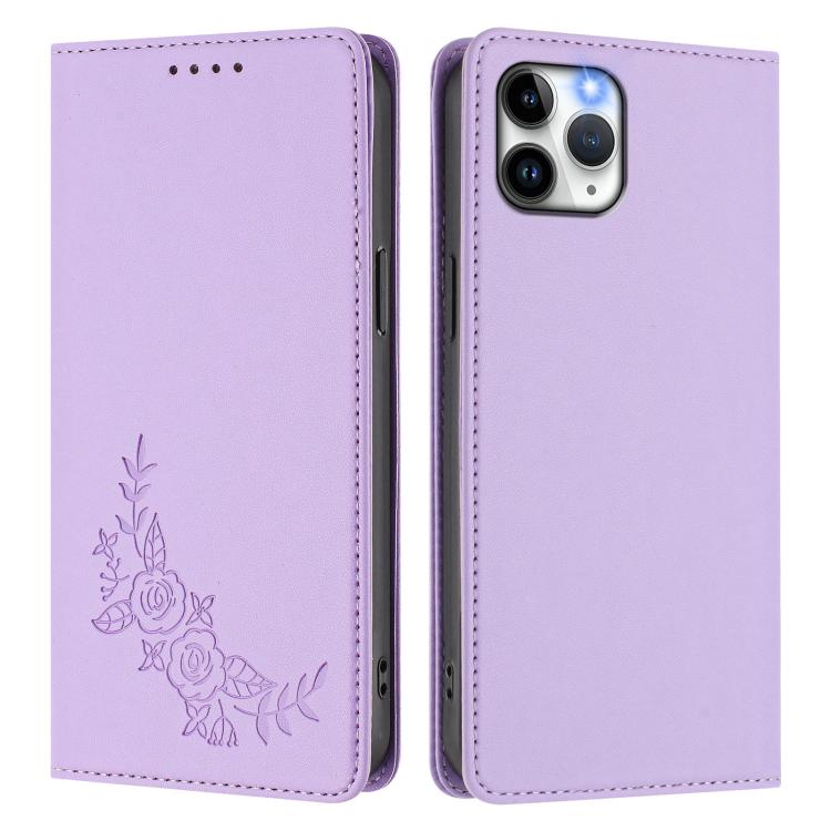 For iPhone 11 Pro Peony Embossed Magnetic RFID Vegan Leather Phone Case