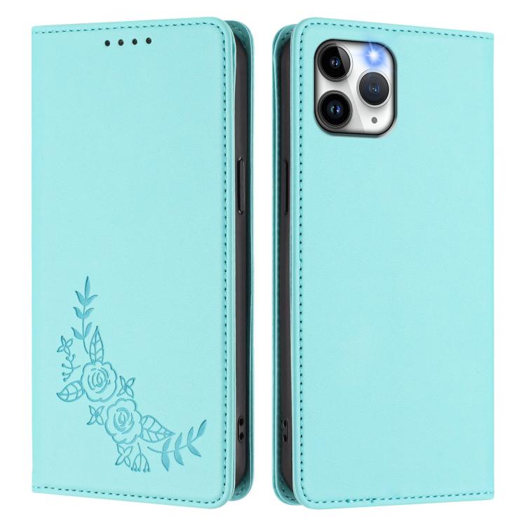 For iPhone 11 Pro Peony Embossed Magnetic RFID Vegan Leather Phone Case