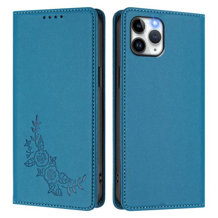 For iPhone 11 Pro Peony Embossed Magnetic RFID Vegan Leather Phone Case