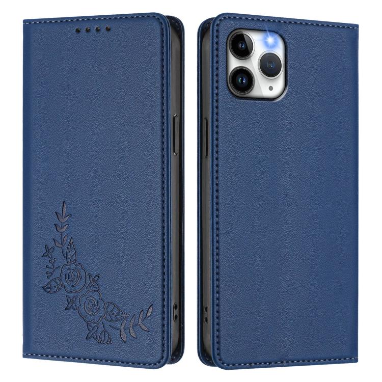 For iPhone 11 Pro Peony Embossed Magnetic RFID Vegan Leather Phone Case