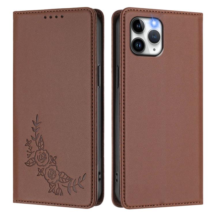 For iPhone 11 Pro Peony Embossed Magnetic RFID Vegan Leather Phone Case