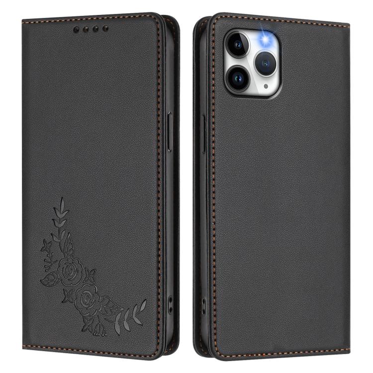 For iPhone 11 Pro Peony Embossed Magnetic RFID Vegan Leather Phone Case