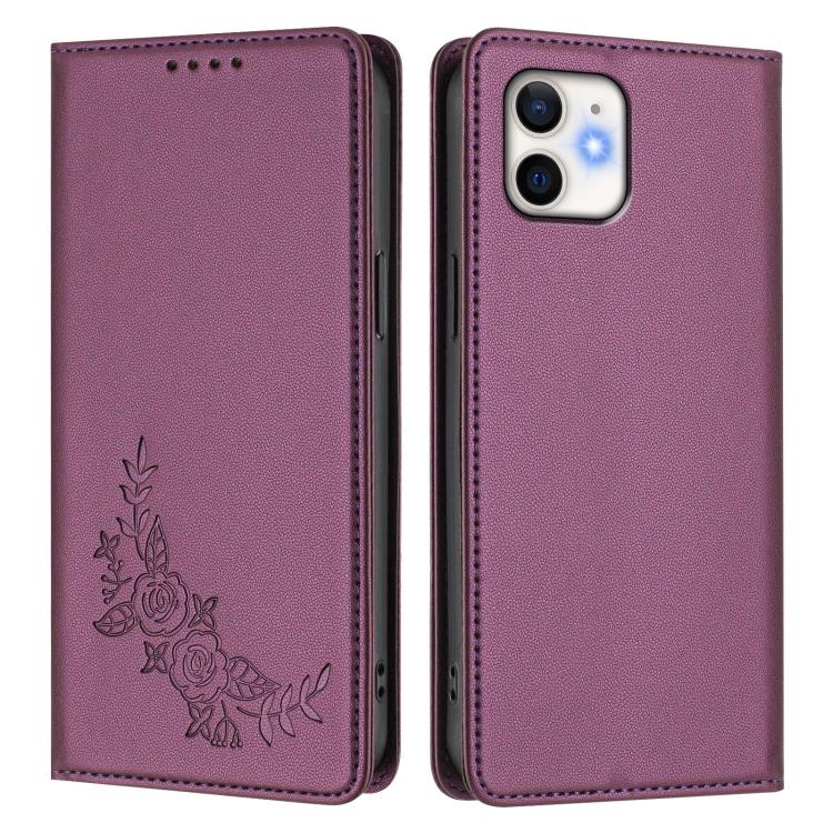 For iPhone 11 Peony Embossed Magnetic RFID Vegan Leather Phone Case