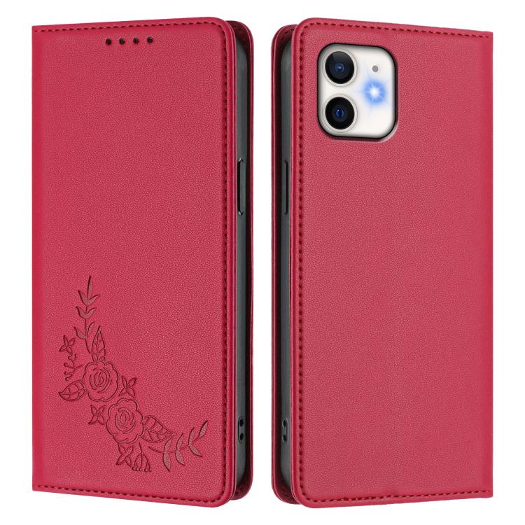 For iPhone 11 Peony Embossed Magnetic RFID Vegan Leather Phone Case