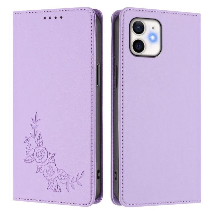 For iPhone 11 Peony Embossed Magnetic RFID Vegan Leather Phone Case