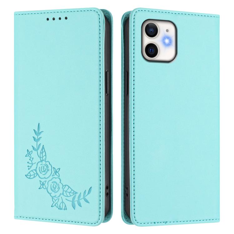 For iPhone 11 Peony Embossed Magnetic RFID Vegan Leather Phone Case