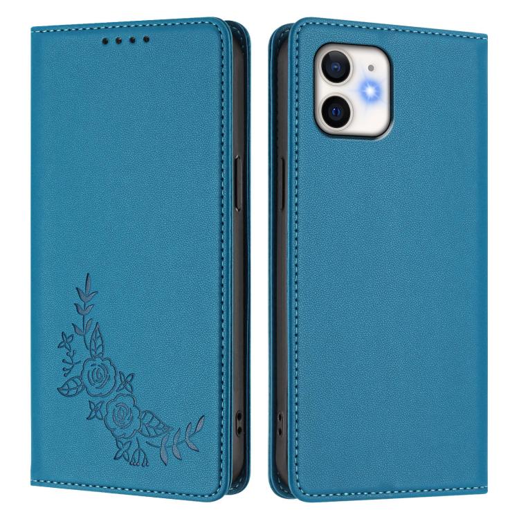 For iPhone 11 Peony Embossed Magnetic RFID Vegan Leather Phone Case