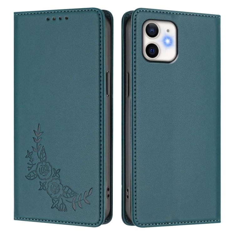 For iPhone 11 Peony Embossed Magnetic RFID Vegan Leather Phone Case