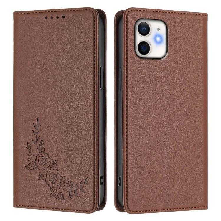 For iPhone 11 Peony Embossed Magnetic RFID Vegan Leather Phone Case