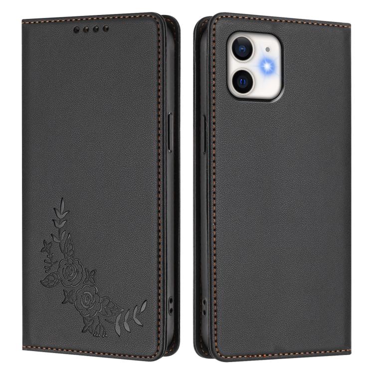 For iPhone 11 Peony Embossed Magnetic RFID Vegan Leather Phone Case
