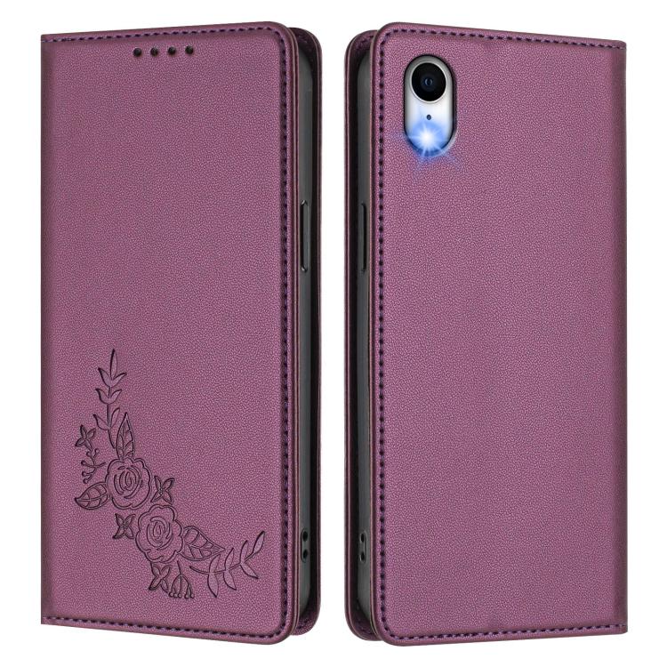 For iPhone XR Peony Embossed Magnetic RFID Vegan Leather Phone Case