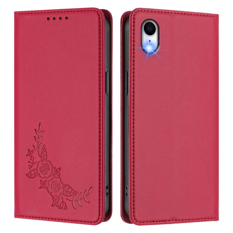 For iPhone XR Peony Embossed Magnetic RFID Vegan Leather Phone Case