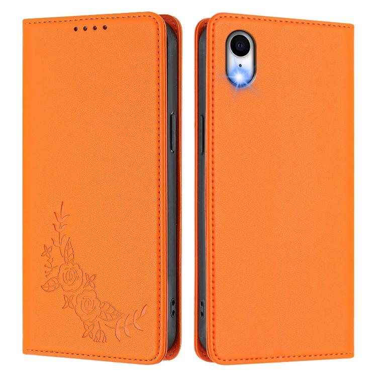 For iPhone XR Peony Embossed Magnetic RFID Vegan Leather Phone Case