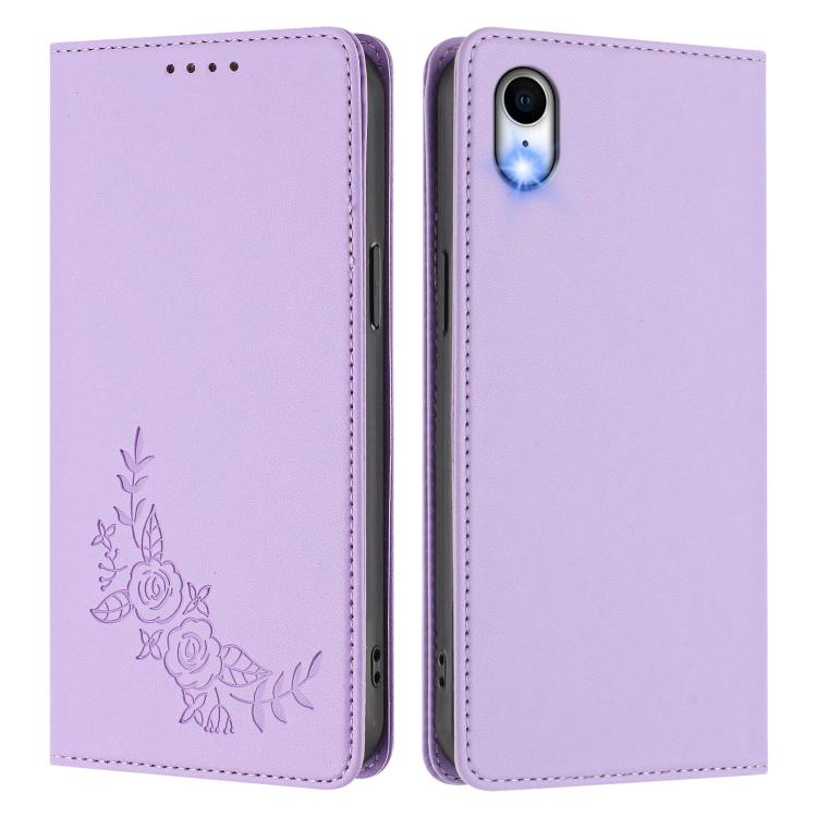 For iPhone XR Peony Embossed Magnetic RFID Vegan Leather Phone Case