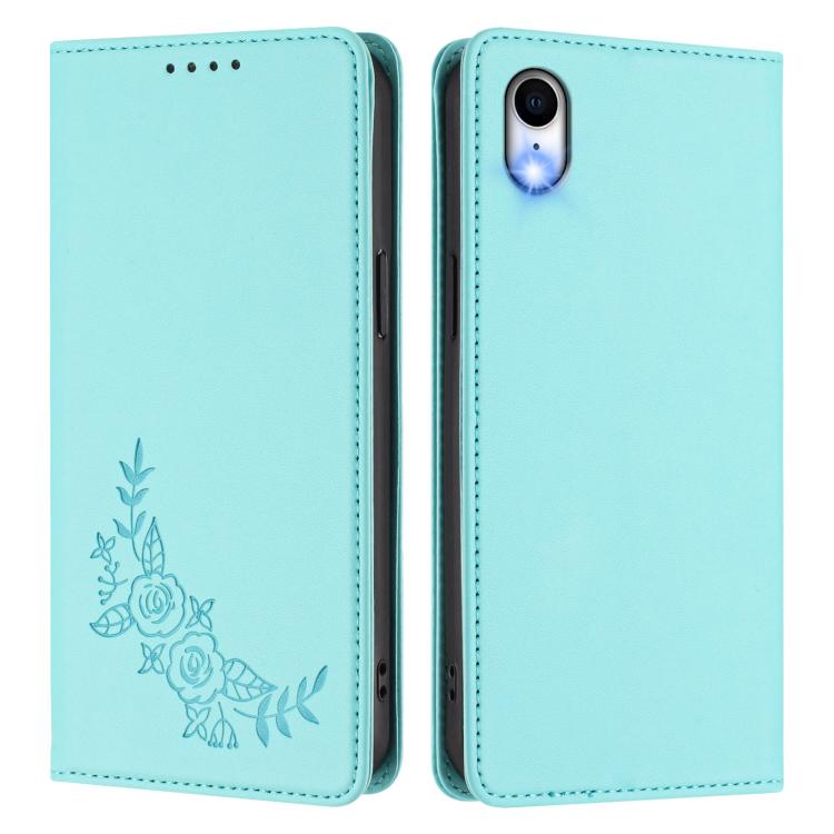 For iPhone XR Peony Embossed Magnetic RFID Vegan Leather Phone Case