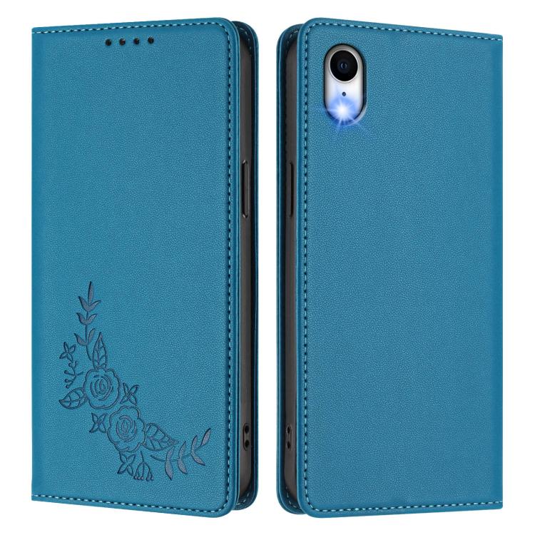 For iPhone XR Peony Embossed Magnetic RFID Vegan Leather Phone Case