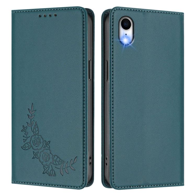 For iPhone XR Peony Embossed Magnetic RFID Vegan Leather Phone Case