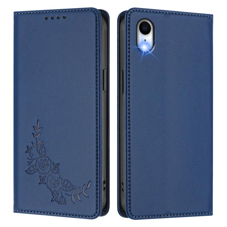 For iPhone XR Peony Embossed Magnetic RFID Vegan Leather Phone Case