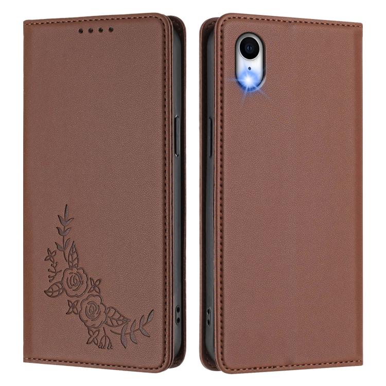 For iPhone XR Peony Embossed Magnetic RFID Vegan Leather Phone Case
