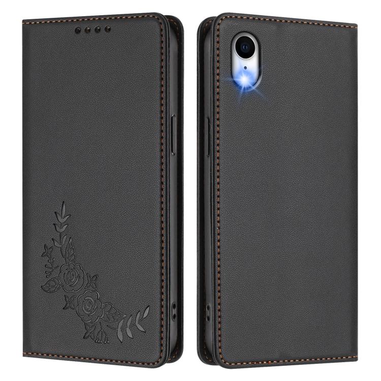 For iPhone XR Peony Embossed Magnetic RFID Vegan Leather Phone Case