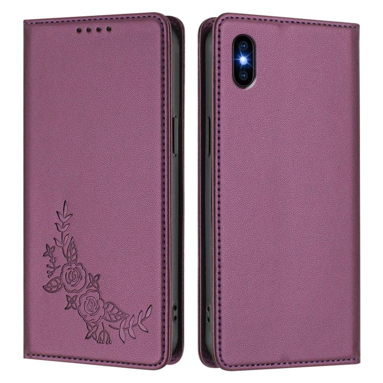 For iPhone XS Max Peony Embossed Magnetic RFID Vegan Leather Phone Case