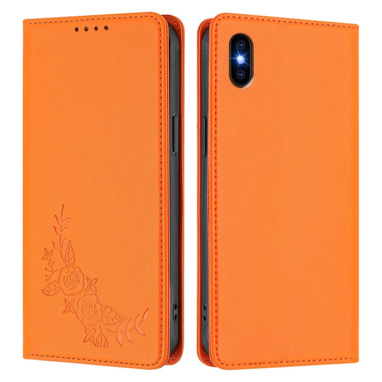 For iPhone XS Max Peony Embossed Magnetic RFID Vegan Leather Phone Case