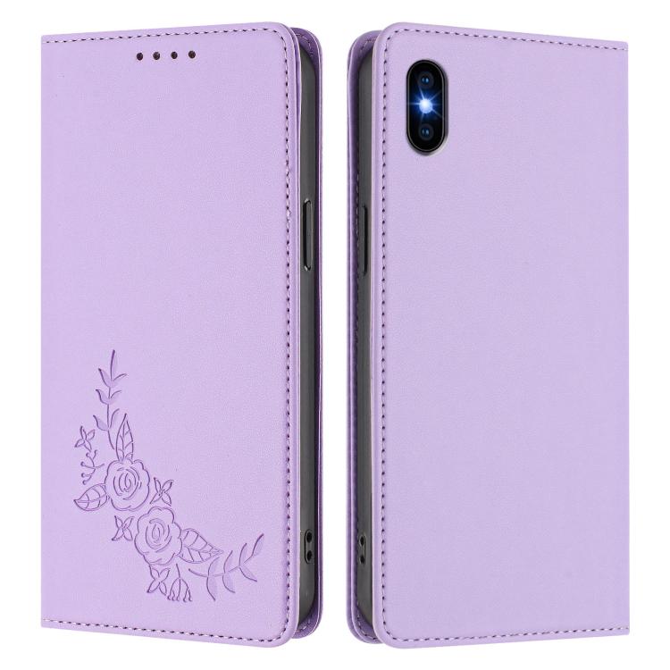 For iPhone XS Max Peony Embossed Magnetic RFID Vegan Leather Phone Case