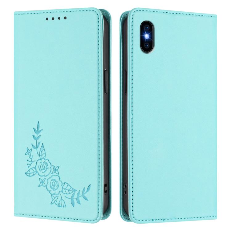 For iPhone XS Max Peony Embossed Magnetic RFID Vegan Leather Phone Case