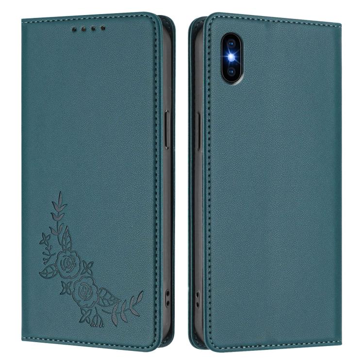 For iPhone XS Max Peony Embossed Magnetic RFID Vegan Leather Phone Case