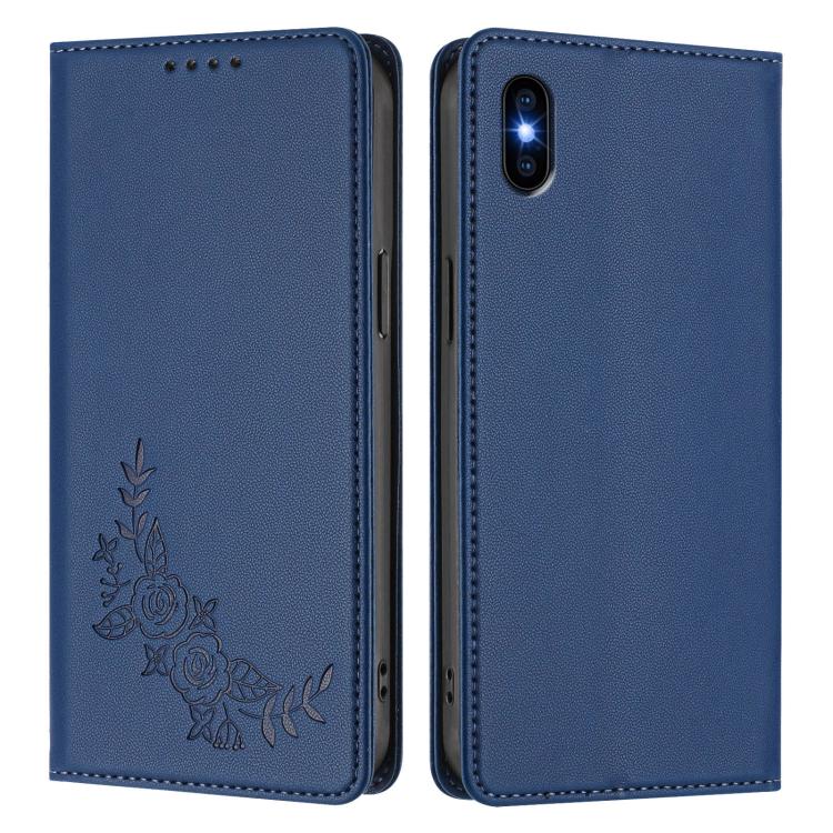 For iPhone XS Max Peony Embossed Magnetic RFID Vegan Leather Phone Case