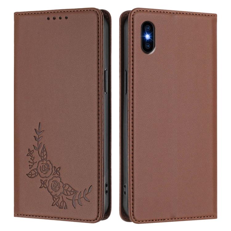 For iPhone XS Max Peony Embossed Magnetic RFID Vegan Leather Phone Case